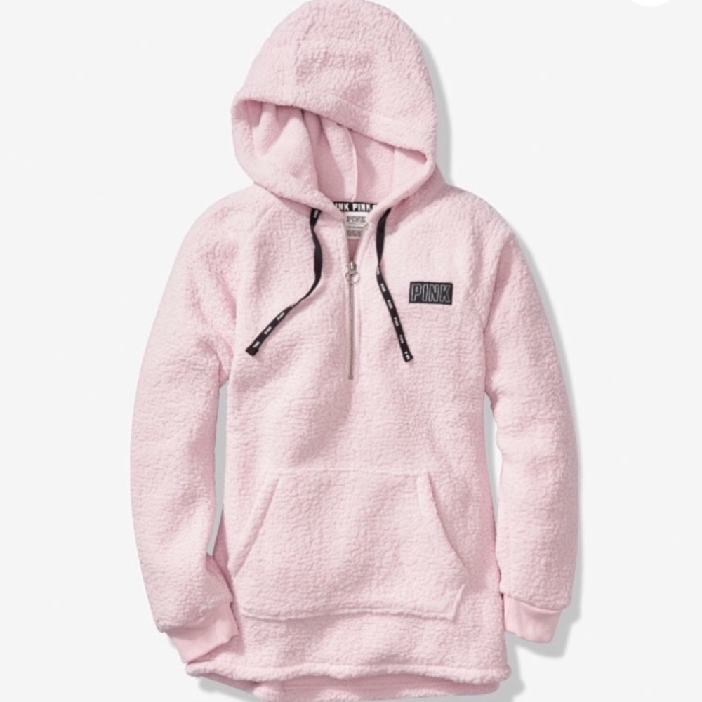 🔥 NIP Size L Baby Pink Hooded Fleece Quarter-Zip